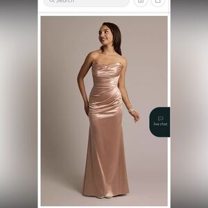 David's Bridal Strapless Satin Gown in Champagne